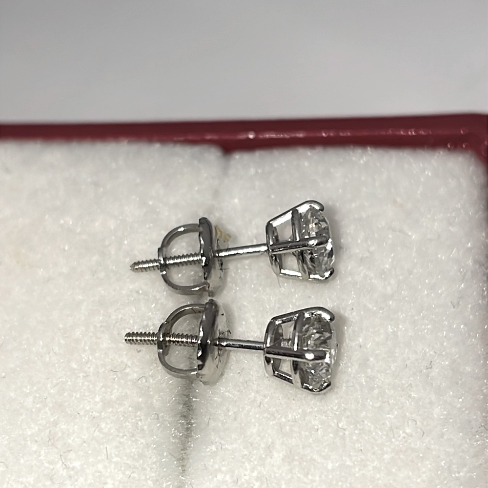 Solid Stamped 14K White Gold Natural 1.00CTW Diamond Stud Earrings Screw Backs - Picture 13 of 14